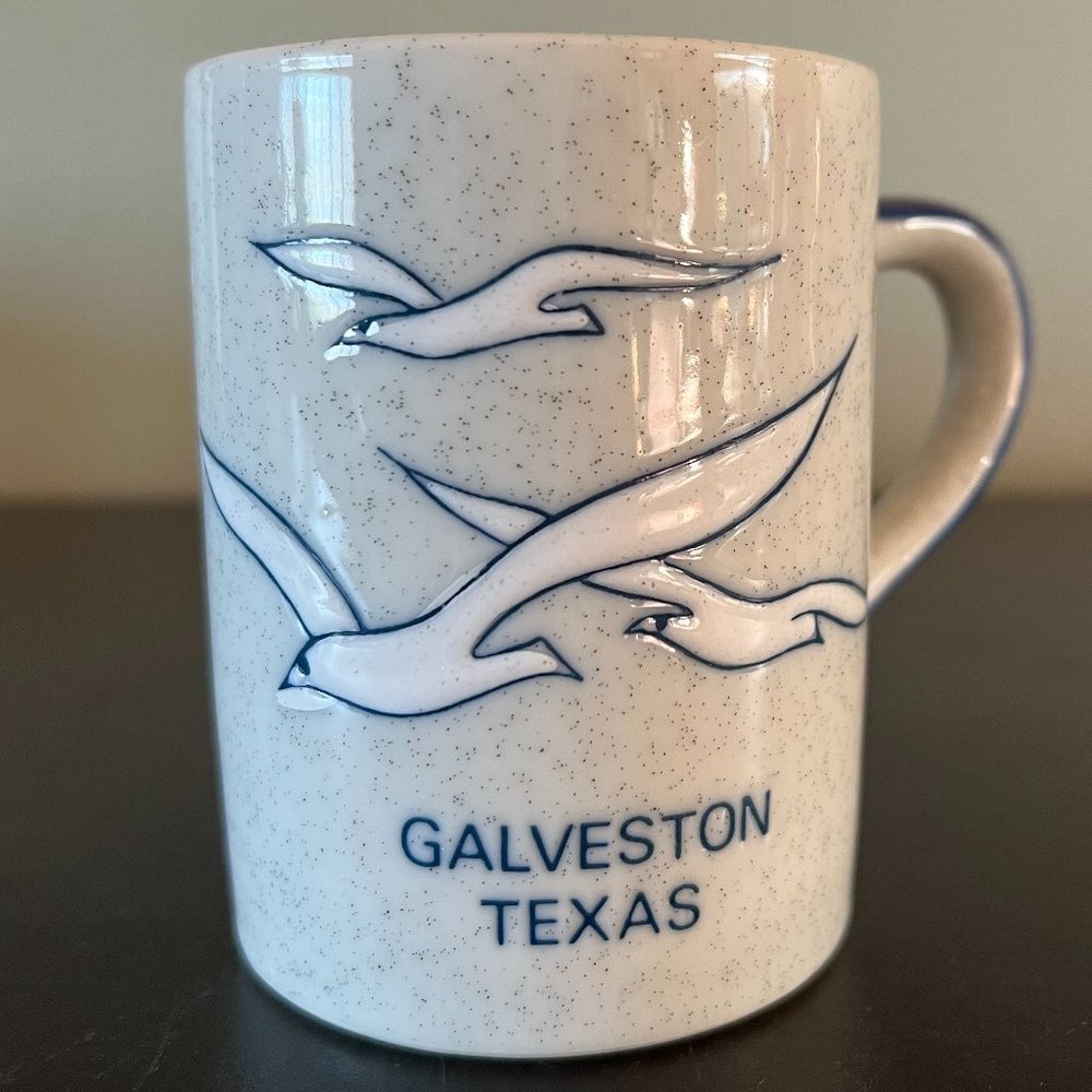 Vtg Otagiri Galveston Texas Souvenir Coffee Cup Mug Embossed Seagulls Coastal